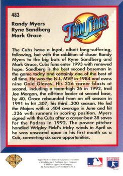 1993 Upper Deck - Gold Hologram #483 Randy Myers / Ryne Sandberg / Mark Grace Back