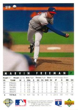 1993 Upper Deck - Gold Hologram #519 Marvin Freeman Back