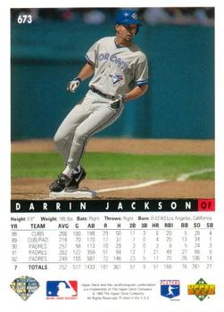 1993 Upper Deck - Gold Hologram #673 Darrin Jackson Back