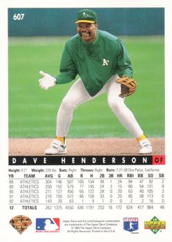 1993 Upper Deck - Gold Hologram #607 Dave Henderson Back