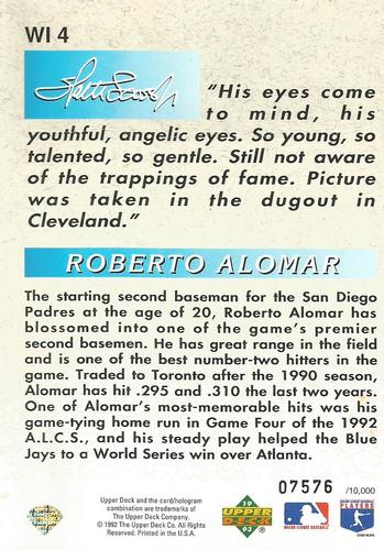 1993 Upper Deck - Iooss Collection Jumbo #WI 4 Roberto Alomar Back