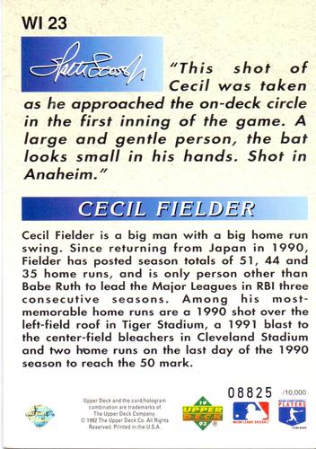 1993 Upper Deck - Iooss Collection Jumbo #WI 23 Cecil Fielder Back
