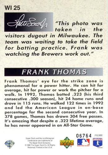1993 Upper Deck - Iooss Collection Jumbo #WI 25 Frank Thomas Back