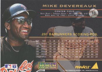 1994 Pinnacle - Museum Collection #13 Mike Devereaux Back