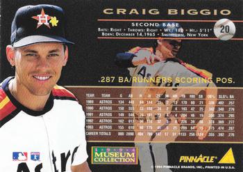 1994 Pinnacle - Museum Collection #20 Craig Biggio Back