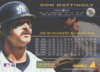 1994 Pinnacle - Museum Collection #23 Don Mattingly Back