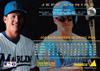 1994 Pinnacle - Museum Collection #30 Jeff Conine Back