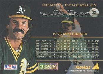 1994 Pinnacle - Museum Collection #32 Dennis Eckersley Back