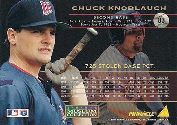 1994 Pinnacle - Museum Collection #83 Chuck Knoblauch Back