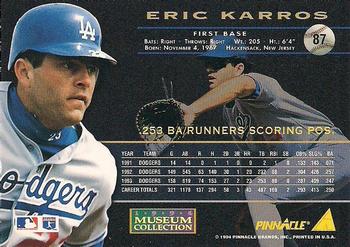 1994 Pinnacle - Museum Collection #87 Eric Karros Back