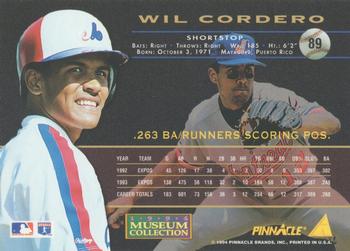 1994 Pinnacle - Museum Collection #89 Wil Cordero Back
