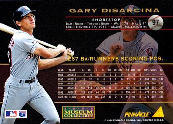 1994 Pinnacle - Museum Collection #97 Gary DiSarcina Back