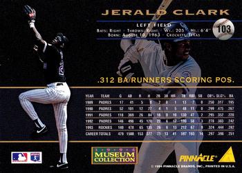 1994 Pinnacle - Museum Collection #103 Jerald Clark Back