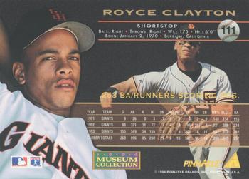 1994 Pinnacle - Museum Collection #111 Royce Clayton Back