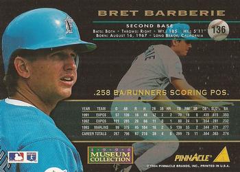 1994 Pinnacle - Museum Collection #136 Bret Barberie Back