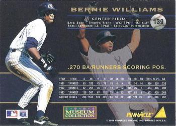 1994 Pinnacle - Museum Collection #139 Bernie Williams Back