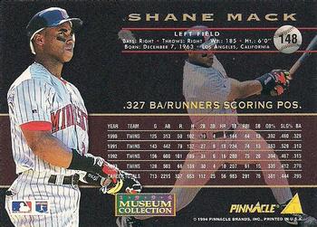 1994 Pinnacle - Museum Collection #148 Shane Mack Back