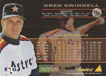 1994 Pinnacle - Museum Collection #163 Greg Swindell Back