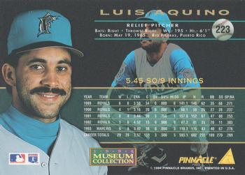 1994 Pinnacle - Museum Collection #223 Luis Aquino Back