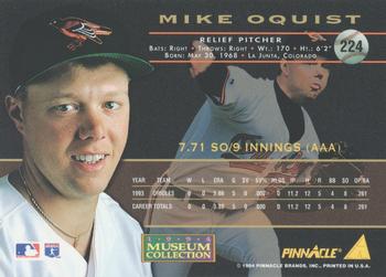 1994 Pinnacle - Museum Collection #224 Mike Oquist Back