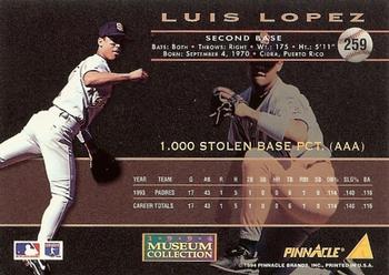 1994 Pinnacle - Museum Collection #259 Luis Lopez Back