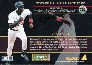 1994 Pinnacle - Museum Collection #267 Torii Hunter Back