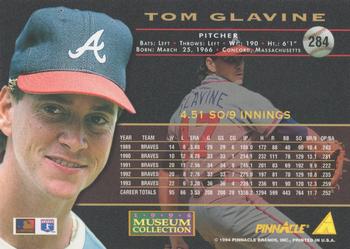 1994 Pinnacle - Museum Collection #284 Tom Glavine Back