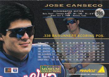 1994 Pinnacle - Museum Collection #306 Jose Canseco Back