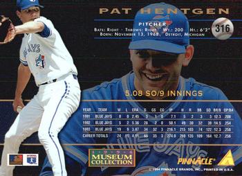 1994 Pinnacle - Museum Collection #316 Pat Hentgen Back