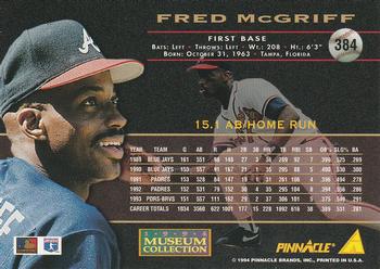 1994 Pinnacle - Museum Collection #384 Fred McGriff Back