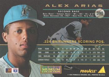 1994 Pinnacle - Museum Collection #390 Alex Arias Back
