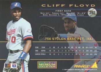 1994 Pinnacle - Museum Collection #392 Cliff Floyd Back