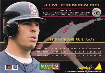 1994 Pinnacle - Museum Collection #394 Jim Edmonds Back