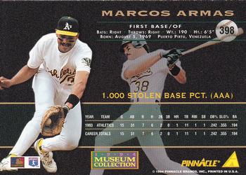 1994 Pinnacle - Museum Collection #398 Marcos Armas Back