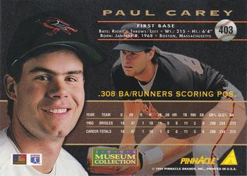 1994 Pinnacle - Museum Collection #403 Paul Carey Back