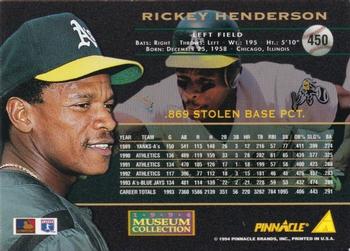 1994 Pinnacle - Museum Collection #450 Rickey Henderson Back