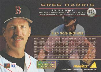 1994 Pinnacle - Museum Collection #476 Greg A. Harris Back