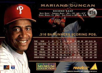 1994 Pinnacle - Museum Collection #479 Mariano Duncan Back