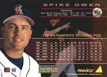 1994 Pinnacle - Museum Collection #492 Spike Owen Back