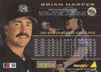 1994 Pinnacle - Museum Collection #494 Brian Harper Back