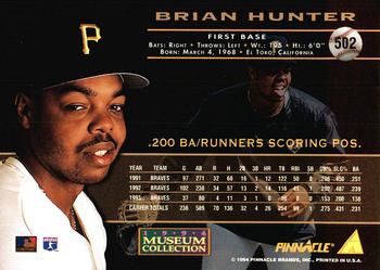 1994 Pinnacle - Museum Collection #502 Brian Hunter Back