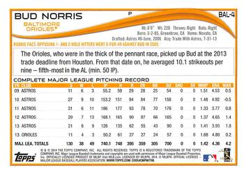 2014 Topps Baltimore Orioles #BAL-4 Bud Norris Back