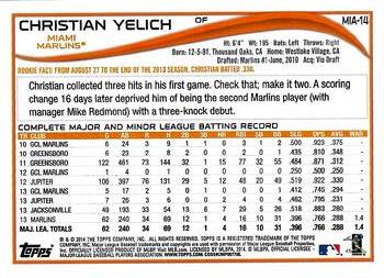 2014 Topps Miami Marlins #MIA-14 Christian Yelich Back