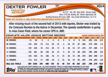 2014 Topps Houston Astros #HOU-4 Dexter Fowler Back