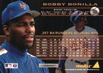 1994 Pinnacle - Artist's Proofs #33 Bobby Bonilla Back