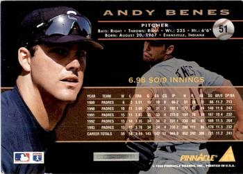 1994 Pinnacle - Artist's Proofs #51 Andy Benes Back