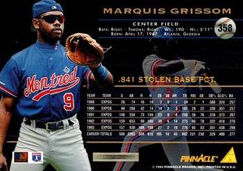 1994 Pinnacle - Artist's Proofs #358 Marquis Grissom Back
