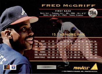 1994 Pinnacle - Artist's Proofs #384 Fred McGriff Back