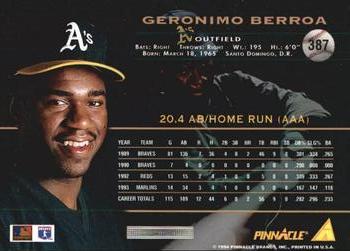 1994 Pinnacle - Artist's Proofs #387 Geronimo Berroa Back