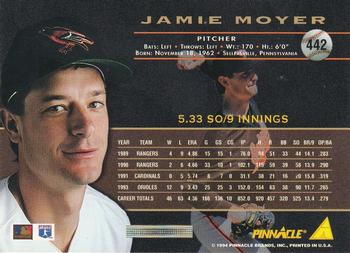 1994 Pinnacle - Artist's Proofs #442 Jamie Moyer Back